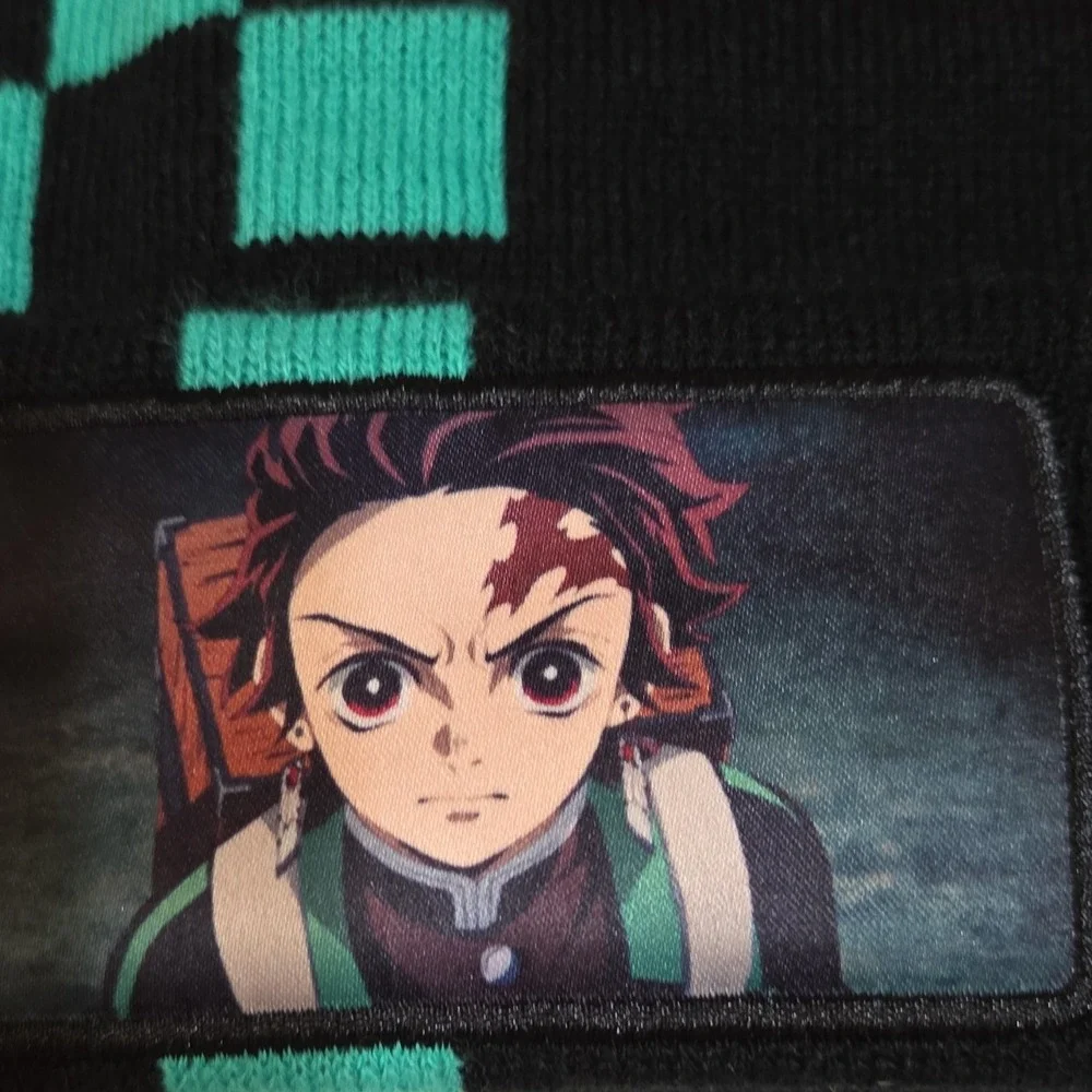 CultureFly Demon Slayer Tanjiro‎ Kamado Black & Green Embroidered Anime Beanie